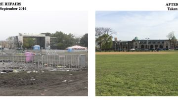 El antes y después en el Humboldt Park, tras algunos arreglos hechos por los organizadores de Riot Fest.