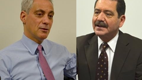 El alcalde de Chicago Rahm Emanuel y su ahora rival en la segunda vuelta, Jesús García.