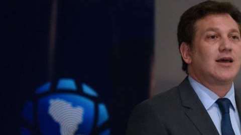 El presidente de la Conmebol Alejandro Dominguez dio a conocer la rescisión de contrato con la empresa Datisa.(Foto: NORBERTO DUARTE/AFP/Getty Images)