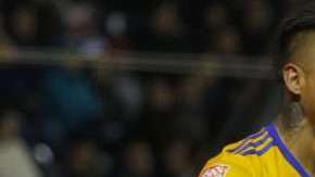 El chileno Eduardo Vargas de Tigres festeja el empate a León en la ida de cuartos de final de la Liguilla mexicana. (Foto: Imago7)