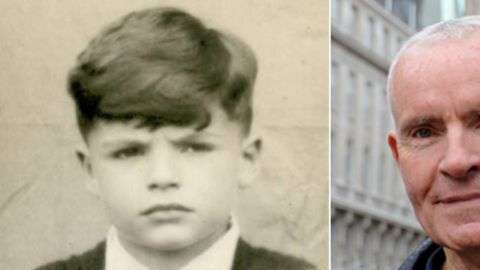 La foto muestra a Robin King cuando era niño (izq) y actualmente.