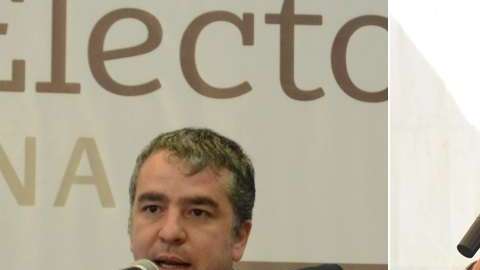 Los consejeros electorales Yuri Beltrán y Carolina del Ángel promueven el voto de mexicanos en el extranjero.