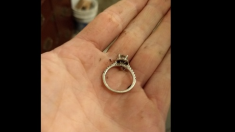 Anillo de compromiso que cayó por el inodoro.