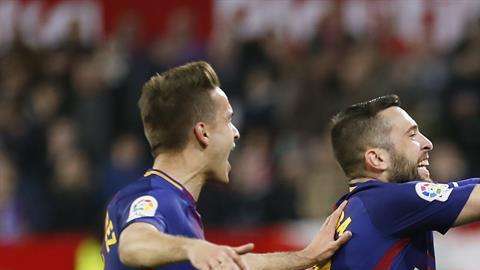 Lionel Mesi celebra su gol con el que rescató el empate ante el Sevilla