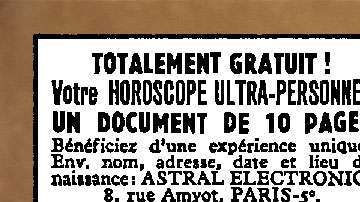 Un anuncio llamativo: "¡Totalmente gratuito! Tu horóscopo ultrapersonal".
