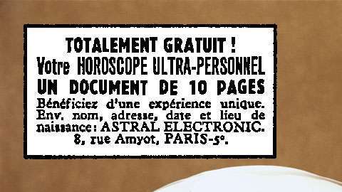 Un anuncio llamativo: "¡Totalmente gratuito! Tu horóscopo ultrapersonal".