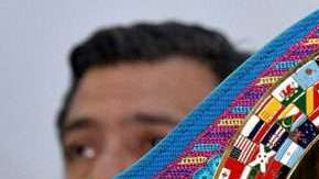 El cinturón tzeltal del CMB que se disputarán el kazako Gennady Golovkin, y Vanes Martirosyan. (Foto: EFE/CMB)