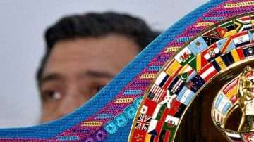 El cinturón tzeltal del CMB que se disputarán el kazako Gennady Golovkin, y Vanes Martirosyan. (Foto: EFE/CMB)