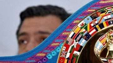 El cinturón tzeltal del CMB que se disputarán el kazako Gennady Golovkin, y Vanes Martirosyan. (Foto: EFE/CMB)