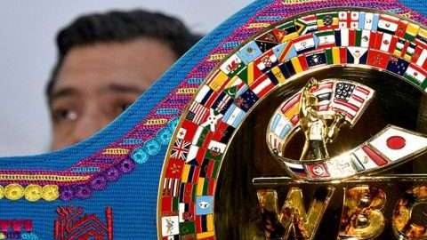 El cinturón tzeltal del CMB que se disputarán el kazako Gennady Golovkin, y Vanes Martirosyan. (Foto: EFE/CMB)