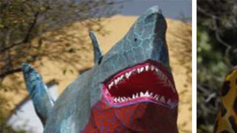 La muestra se basa en ocho especies en peligro que van desde reptiles hasta mamíferos marinos