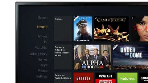 El dispositivo de televisión Amazon FireTV, una pequeña caja negra para colocar junto al televisor.