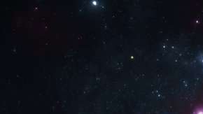 Recreación de un agujero negro rodeado de astros luminosos.