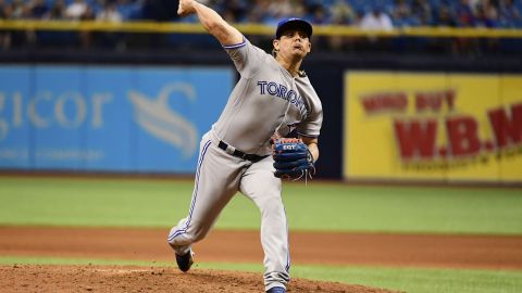 ST PETERSBURG, FL - MAY 6: Roberto Osuna #54 of the Toronto Blue Jays pitches during the ninth inning against the Tampa Bay Rays on May 6, 2018 at Tropicana Field in St Petersburg, Florida. The Toronto Blue Jays won 2-1. (Photo by Julio Aguilar/Getty Images)