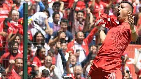 Fernando Uribe del Toluca festeja su triplete ante los Xolos de Tijuana. (Foto: Imago7/Etzel Espinosa)