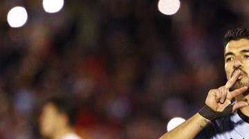 Luis Suárez grita gol en la despedida de Uruguay antes de viajar a Rusia. (Foto: EFE/Federico Anfitti)