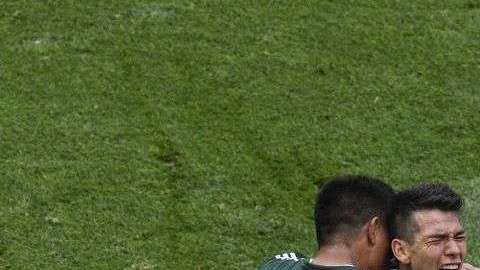 La celebración mexicana con el gol de Lozano.  MLADEN ANTONOV/AFP/Getty Images