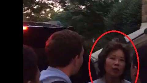 La secretaria Chao confrontó a los activistas.