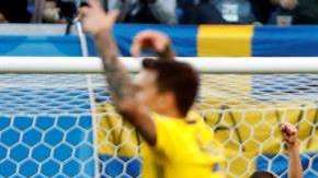 Emil Forsberg celebra el gol sueco. EFE