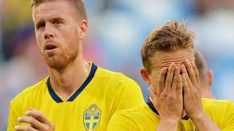 Los jugadores de Suecia se lamentan tras la eliminación del Mundial de Rusia 2018