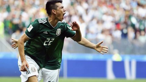 Moscú, Rusia, 17 de junio de 2018. Hirving Lozano en festejo de gol, durante el juego de la primera fase del Grupo F de la Copa Mundial de la FIFA Rusia 2018, entre la Selección de Alemania y la Selección Nacional de México, celebrado en el Estadio Olímpico Luzhniki. Foto: Imago7/Agustin Cuevas