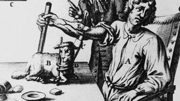 Derechos de autor de la imagenSCIENCE PHOTO LIBRARY
Image caption
El fisiólogo inglés Richard Lower (1631-1691) transfundiendo sangre de un cordero.