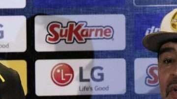 Diego Armando Maradona, durante su presentación como DT de Dorados de Sinaloa. (Foto: Imago7/Roberto Armenta)