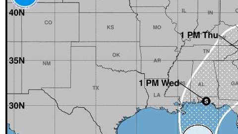 El cono contiene la ruta estimada de la tormenta en los próximos 5 días.
