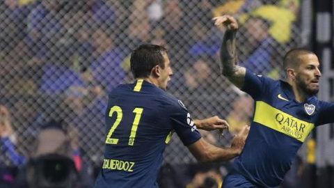 Darío Benedetto festeja el triunfo de Boca Juniors sobre el Palmeiras en la Copa Libertadores. (Foto: EFE/Juan Ignacio Roncoroni)