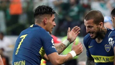 Darío Benedetto de Boca Juniors celebra su gol ante Palmeiras. (Foto: EFE/Sebastião Moreira)