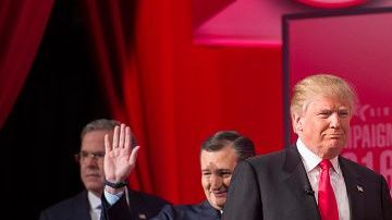 Jeb Bush, Ted Cruz y Donald Trump durante uno de los debates presidenciales de 2016