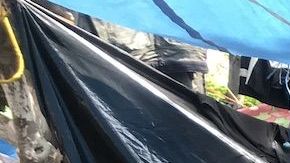 Karla Montes (tercera de d a i) con amigos mexicanos dando comida a migrantes..