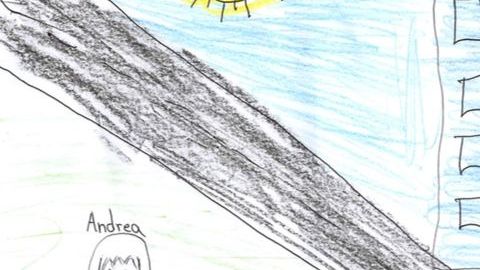 Un dibujo de "Mario", un niño guatemalteco que lleva 119 detenido junto con su madre en Dilley (Texas) forma parte de campaña de Amnistía Internacional USA contra detención de familias. Foto: suministrada