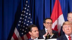 President Donald J. Trump is joined by Mexican President Enrique Pena Nieto and Canadian Prime Minister Justin Trudeau at the USMCA signing ceremony Friday, Nov. 30, 2018, in Buenos Aires, Argentina. (Official White House Photo by Shealah Craighead)