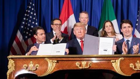 President Donald J. Trump is joined by Mexican President Enrique Pena Nieto and Canadian Prime Minister Justin Trudeau at the USMCA signing ceremony Friday, Nov. 30, 2018, in Buenos Aires, Argentina. (Official White House Photo by Shealah Craighead)