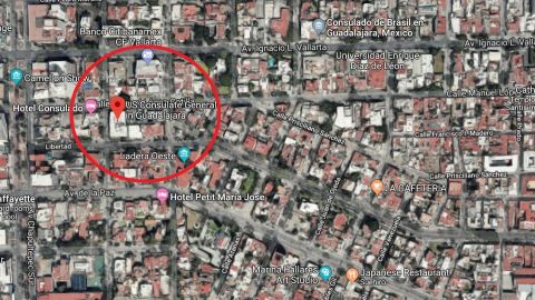 El Consulado de EEUU se ubica en la zona Centro de Guadalajara.