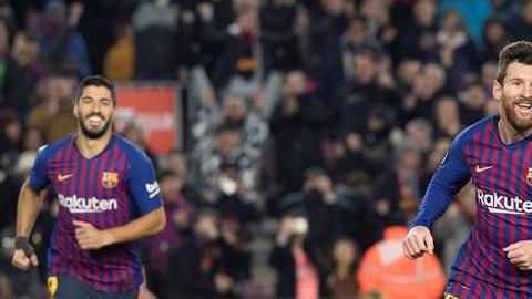 El delantero argentino del FC Barcelona Lionel Messi celebra su gol anotado al Leganés.