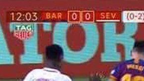 Lionel Messi provocó un penalti polémico ante el Sevilla.