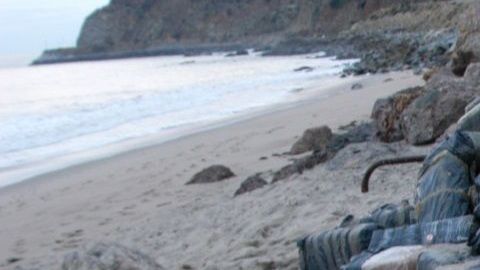 L:os paquetes con marihuana quedaron esparcidos en la playa.