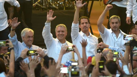 Los presidentes Sebastián Piñera, Iván Duque, el líder opositor Juan Guaidó y el presidente paraguayo Mario Abdo Benítez.