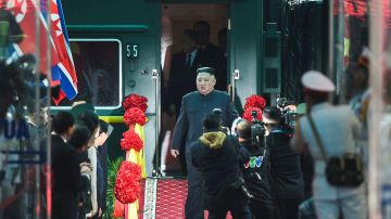 North Korea's leader Kim Jong Un (C) arrives at the Dong Dang railway station in Dong Dang, Lang Son province, on February 26, 2019, to attend the second US-North Korea. - North Korean leader Kim Jong Un crossed into Vietnam on February 26 after a marathon train journey for a second summit showdown with Donald Trump, with the world looking for concrete progress over the North's nuclear programme. (Photo by Nhac NGUYEN / AFP)        (Photo credit should read NHAC NGUYEN/AFP/Getty Images)