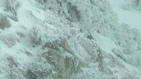 Trabajadores se encuentran despejando la nieve en la zona de las montañas de Chilao en la autopista Crest de Los Ángeles.