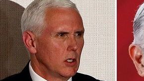 El vicepresidente Mike Pence, el mandatario mexicano López Obradoro y el autonombrado presidente de Venezuela, Juan Guaidó.