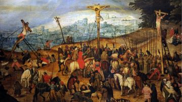 La copia de la Crucifixión, por Pieter Brueghel el Joven, está en Budapest.