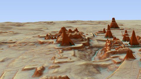 Reproducción digital de la zona de Tikal que elimina la vegetación.