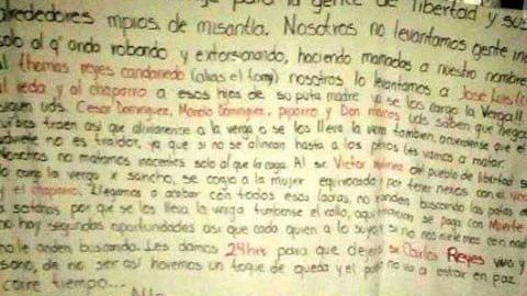 La narcomanta fue ubicada en una antigua gasolinera de gasolinera del municipio de Misantla.