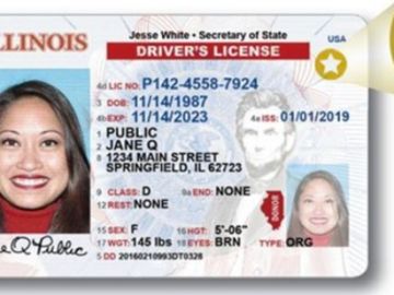Ejemplo de una identificación Real ID de Illinois