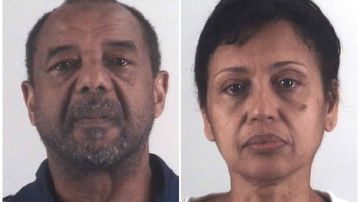 This combination of photos provided by the Tarrant County Sheriff's Department in Texas shows Mohamed Toure, left, and Denise Cros-Toure, a Fort Worth couple accused of enslaving a Guinean woman for 16 years. A grand jury on Wednesday, Sept. 19, 2018, indicted the couple on federal charges that include forced labor. They are the son and daughter-in-law of a former president of the West African country of Guinea. (Tarrant County Sheriff's Department via AP)
