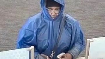 La cámara de video vigilancia muestra a la sospechosa de robo en una sucursal de Huntington Bank en el barrio de Oak Lawn
