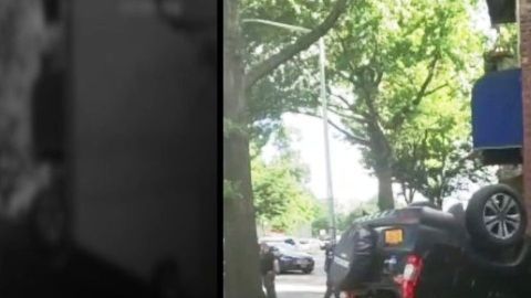 Auto volcado en acera de El Bronx